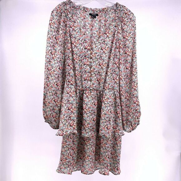 Floral Tiered Ruffle Balloon Sleeve Dress Size 7 - Picture 1 of 8